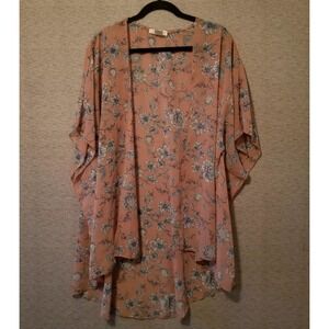 Emory Park Caley Open Front Kimono Pink Floral Size Large Semi-Sheer Elegant